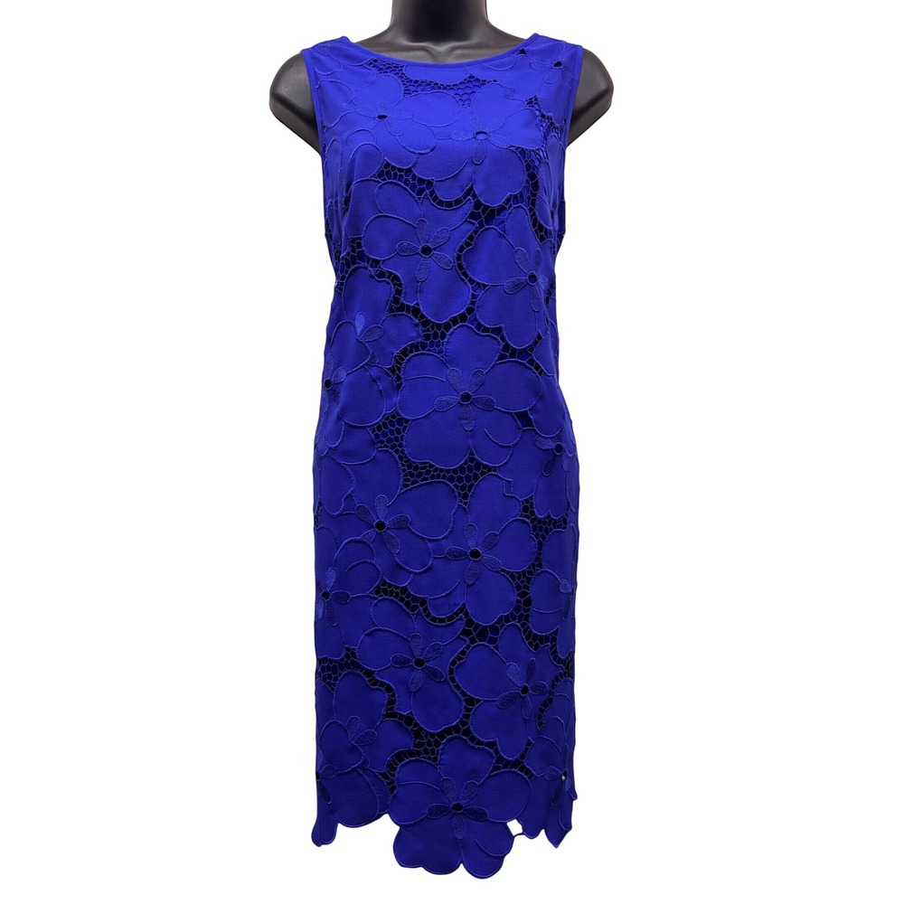 Antonio Melani Blue Floral Applique Lace Shift Dress Sleeveless Size 6